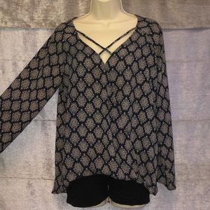 navy cross over blouse